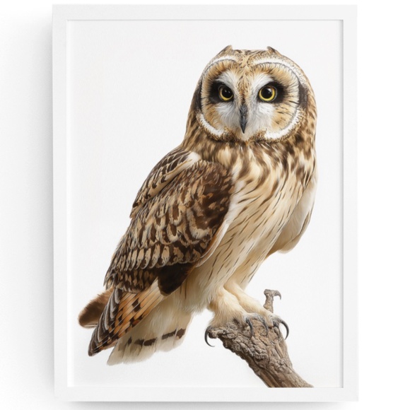 Watercolor Short-Eared Owl Portrait Wall Art Print, Unframed - Graceful Woodland - Picture 1 of 6